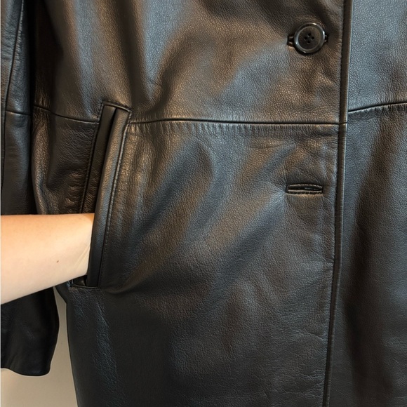 Vintage/Y2K Womens Black Leather Midi Button Up Jacket - Size Large - Picture 9 of 14